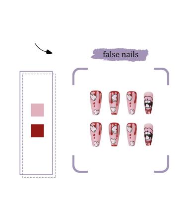 Matte Long Pink Heart Artificial Nails - Full Cover with Lips Print Design | 24pcs for Women & Teen Girls - Buy Online on GoSupps.com