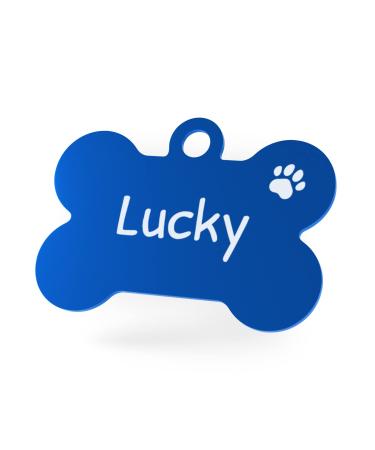 ENGRAVO Dog Tag Bone in Blue with Custom Engraving and 2 Key Rings Large 38mm Blue