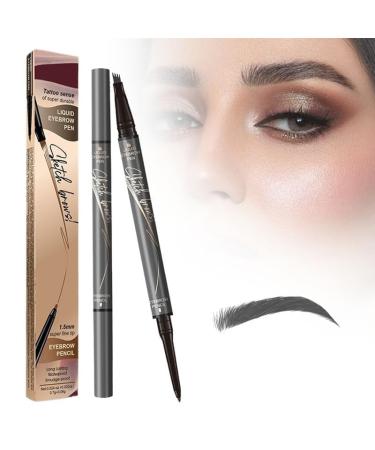 2-in-1 4 Tips Eyebrow Pencil Waterproof 3D Microblading Eyebrow Pencil Contour Pen Natural Durable Microblading Eyebrow Pencil (Gray)