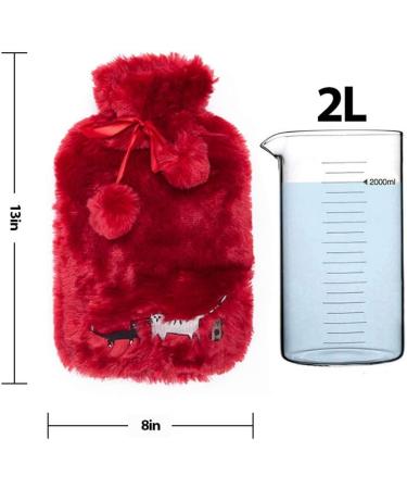 Bigging Design Cats Heat Bottle - 2L Hot Water Bottle with Soft Plush Cover for Adults & Kids | Knitted Relief for Back & Abdominal Pain - Red - Buy Online on GoSupps.com