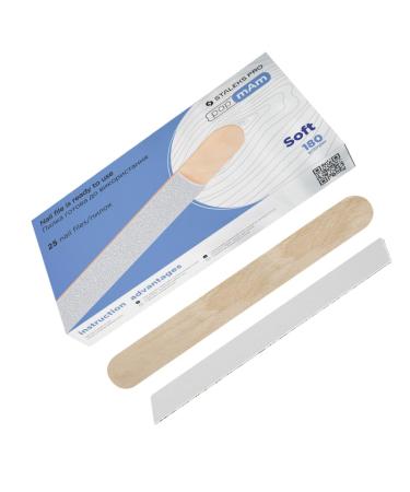 STALEKS PRO 25 Pieces Eco-Friendly Wood Birch NAIL_FILE with Foam 180 Grit Size 140*20mm Grano 180