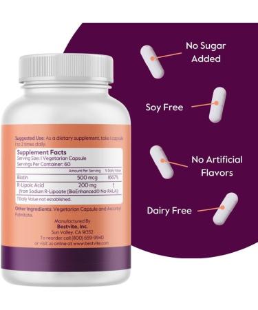 BESTVITE R-Lipoic Acid 200mg - Bio-Enhanced Na-RLA Vegan Gluten Free Non-GMO 60 Vegetarian Capsules - No Stearates or Fillers International Shipping Available - Buy Online on GoSupps.com