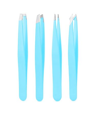 Tweezers Set High Precision Stainless Steel Eyebrow Tweezers for Facial Hair Inward Growing Hair and Splinter Remover Kit Suitable for Women and Men 4-Piece Set.(Blue)