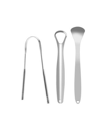 3 x Tongue Scraper to reduce bad breath reusable metal stainless steel silver