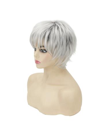 Layered Gray Wavy Ombre Pixie Wig for White Women - Synthetic Short Hair - Buy Online on GoSupps.com