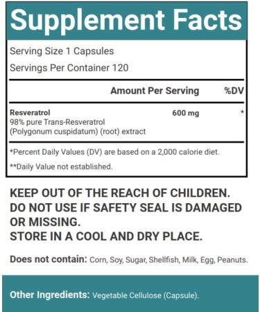 VitaCosmoX Resveratrol Supplements Vegan Capsules 120 Count Trans-Resveratrol with Red Grape Extract Non-GMO - Buy Online on GoSupps.com