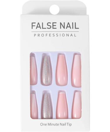 Coffin False Nails Press on Nails French Long Fake Nails Ballerina Acrylic Stick on Nails 24pcs for Women and Girls (Color : Pink Size : B) - Buy Online on GoSupps.com