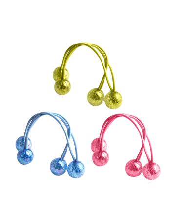 VINTORKY 3 Pairs of Crispy Hair Bow Blue Hair Bobbles Children's Hair Bobbles with Balls Bubble Ponytail Elastic Band Hair Rope Children's Bun Hair Accessories for Girls Toddlers Axel Large