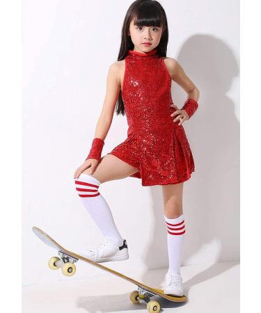 LOLANTA Girls Sequins Dance Dress 8-9 Years Red - Sparkle Hip Hop Jazz Outfit - Buy Online on GoSupps.com