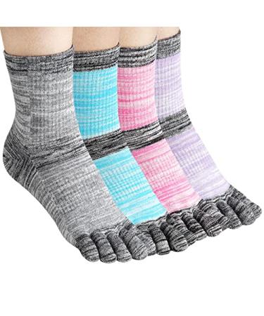Meaiguo Women's Toe socks For Running Five Finger Socks With Cotton Athletic 4 Pairs Grey,blue,pink,purple
