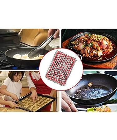 Chain Iron Scrubber with Silicone Insert - Cast Iron & Stainless Steel Cleaner for Pans & Cookware - Dishwasher Safe Kitchen Tool (Red) - Buy Online on GoSupps.com