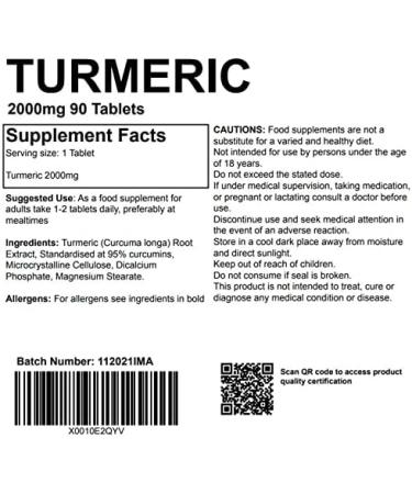 Turmeric 2000mg 90 Tablets - UK Made Pharmaceutical Grade Supplement - Buy Online on GoSupps.com