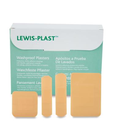 Lewis-Plast Premium Assorted Breathable Washproof Plasters - Box of 100 First Aid Medical Grade Waterproof Plaster - Suitable for All Types of Minor Cuts and Grazes - Fast Wound Healing 100 Washproof Plasters