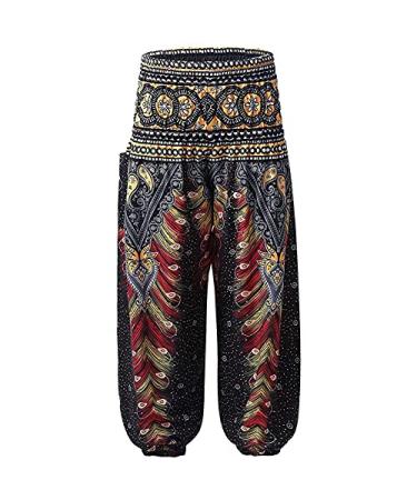 KKmeter Kids Girls Bohemian Harem Pants Smocked Waist Baggy Boho Pants Yoga Pilates Hippie Dance Trousers Black 8