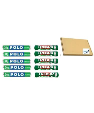 Polo & Trebor Mint Rolls Sweets | 5x Polo Original Mints 34g 5 x Trebor Extrastrong Peppermint 41.3g |Total 10 Rolls