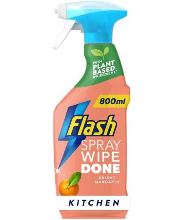 Flash Sparkling Kitchen Spray Wipe Done 1Pk x 800ml Bright Mandarin Scent + Flash Bathroom Cleaning Spray with Febreze Fresh Scent 1Pk x 800ml + Our Gift for You: Organza Bag Size: 9x7x0.1cm - Buy Online on GoSupps.com