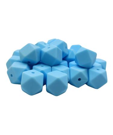 30pcs Baby Blue Color 17mm Hexagon Silicone Beads Teething Pearl Beads BPA Free Silicone Geometry Beads Teether for Mom Jewelry Necklace Making