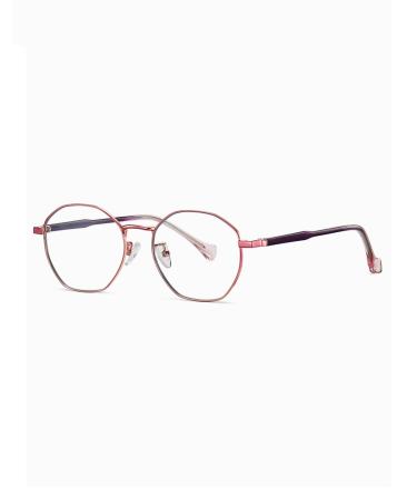 SERONI Metal Polygon Frame Blue Light Blocking Glasses for Women Men Anti UV Ray Computer Reading Glasses for Women Men Roseglod-pink 52 Millimeters