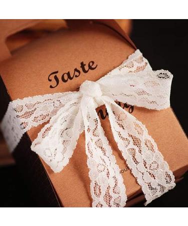 JUCOXO 1 x 25 Yards Elastic Floral Lace Ribbon - White, Ideal for Decorating, Floral Designing, and Crafts - Buy Online on GoSupps.com
