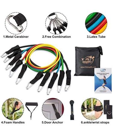 Fit Simplify 12-Piece Resistance Tube Bands Set - Includes Instruction Booklet for Effective Workouts | International Shipping Available - Buy Online on GoSupps.com