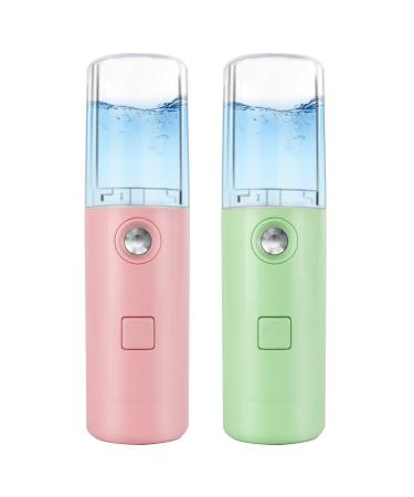 Nano Facial Mister Mini Portable Mist Sprayer Face Humidifier USB Rechargeable Handy Skin Care Machine for Face Hydrating, Daily Makeup, Eyelash Extensions (Pink+Green)