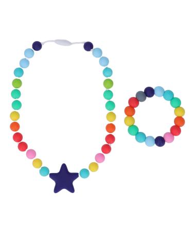 Silicone Chew Necklace and Bracelet  Food Grade Colorful Baby Nursing Necklace and Teether Bracelet  Portable Wearable Baby Teether Toys for Teething  Autism  Anxiety