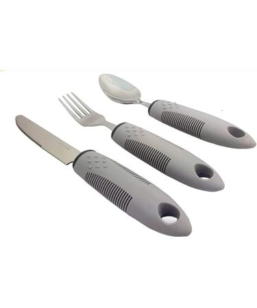 Easy Grip Extra Wide Handle Cutlery Set - Ideal Dining Aid for Elderly and Disabled with Arthritis, Parkinson's, and Tremors - Gray 3PCS - Buy Online on GoSupps.com