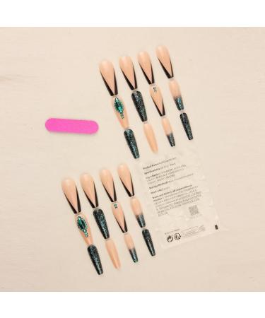 24Pcs/Set Press On Nails Starry sky Green Sparkling Diamond Long False Nails Acrylic Fake Nails Full Cover Nails Tips Artificial Finger Manicure Press on nails for Women and Girls - Buy Online on GoSupps.com