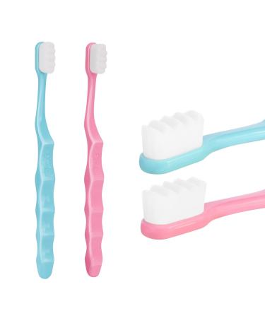 Extra Soft Toothbrush, Ultra Soft-bristled Adult Toothbrush Micro Nano 15000 Floss Bristle Good Cleaning Effect for Sensitive Teeth Oral Gum Recession Pink+blue Adult 2 Count (Pack of 1)