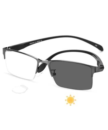 GHARAZ Progressive Multifocus Men's Reading Glasses with Photochromic Metal Reading Aid (Color : Black Size : 2.0+) 2.0+ Black
