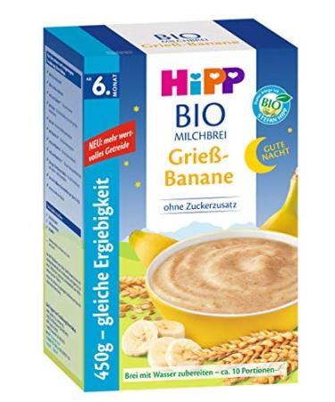 Hipp Bon Nuit Porridge Semolina Banana 450 g, Pack of 2 (2 x 450 g)