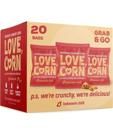 LOVE CORN | Habanero Chilli Delicious Crunchy Corn | 0.7oz, 20 bags | Low-Sugar, Gluten-Free, Plant Based, Non-GMO