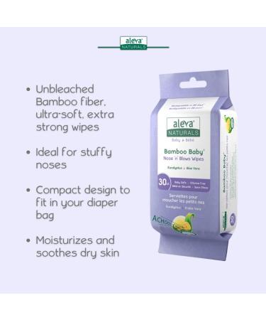 Aleva Naturals Bamboo Baby Nose 'n' Blows Wipes for Cleaning Stuffy Noses with Saline Natural and Organic Formula Extra Strong and Ultra-Soft Biodegradable - Value Pack 30ct X 3 90 Wipes 30 count (Pack of 3) - Buy Online on GoSupps.com