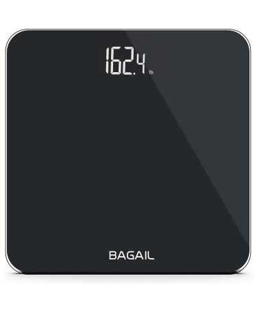 BAGAIL BASICS Bathroom Scale Digital Weighing Scale with High Precision Sensors and Tempered Glass, Ultra Slim,Step-on Technology, Shine-Through Display Black Black 11"/280mm