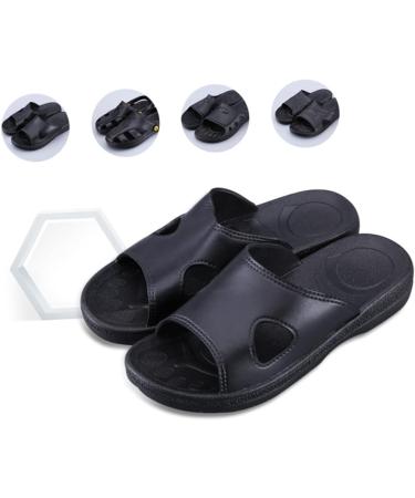 Veemoon Black Leather Slides - Anti-static Couple Slippers and Work Shoes - Buy Online on GoSupps.com