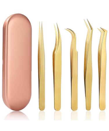 Lbvzxkad High Precision Lash Tweezers Set - 5 Piece Stainless Steel Eyelash Tweezers for Classic & Volume Extensions