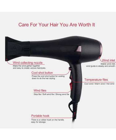 Hair Dryer Professional Ionic Hairdryer Fast Blow Dryers 3 Heat 2 Speed Settings Low Noise Hairdryer Powerful AC Motor - Buy Online on GoSupps.com