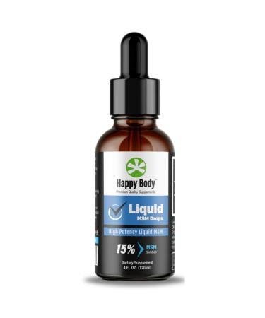 Liquid MSM Drops by Happy Body  The Highest MSM Content in a Liquid MSM Supplement. Ideal for Both Oral & Topical Applications - 1 x 4 fl. oz Bottle. 4 Fl Oz (Pack of 1)