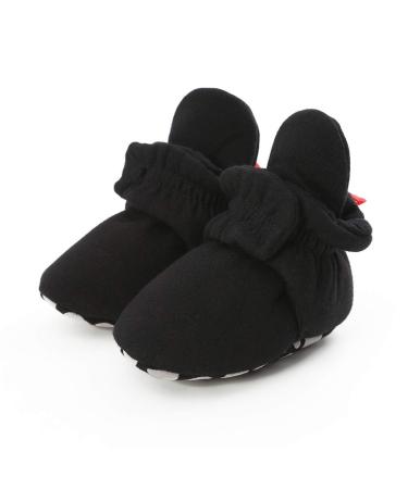 EDOTON Unisex Newborn Winter Boots Warm Stripe Bootie Non-Slip Sole Soft Stay On Ajustable Bootie Sock 6-12 Months D Black