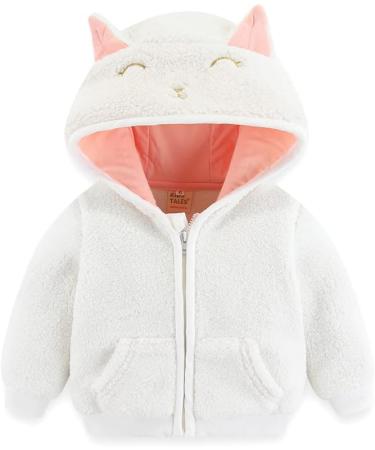 Cartoon Fleece Hooded Jacket for Newborns | Warm Toddler Outwear Coat with Ears | Zipper Up | 0-6 Years | White - Buy Online on GoSupps.com