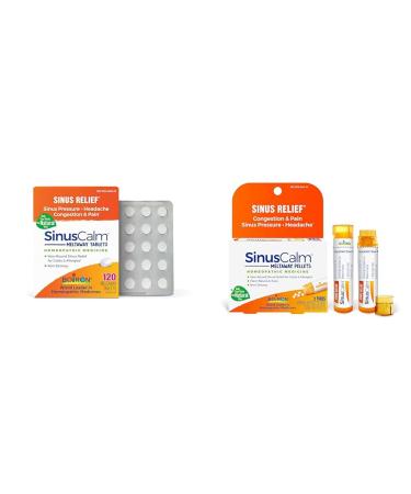 Boiron SinusCalm Tablets for Sinus Relief 120 Count and Pellets for Sinus Relief 2 Count (160 pellets)