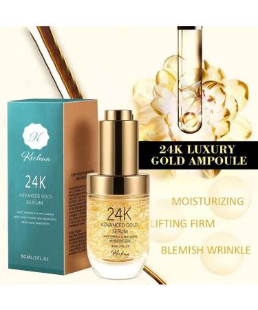 24k Gold Face Serum with Hyaluronic Acid, Vitamin E & C | Brightens, Firms, and Treats Acne | Anti-Aging & Anti-Wrinkles | For All Skin Types | Day & Night Use - Buy Online on GoSupps.com