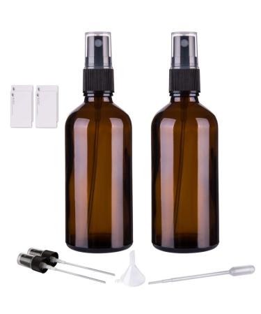 Amber Glass Spray Bottles for Essential Oils, 4oz Empty Small Fine Mist Spray Bottle 2 Pack Black Amber