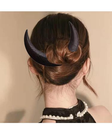 Moon Hair Clip 1 Piece Hair Pin Half Moon Hair Pin Wooden Moon Hair Clips Vintage Moon Hair Sticks For Women Black - Buy Online on GoSupps.com