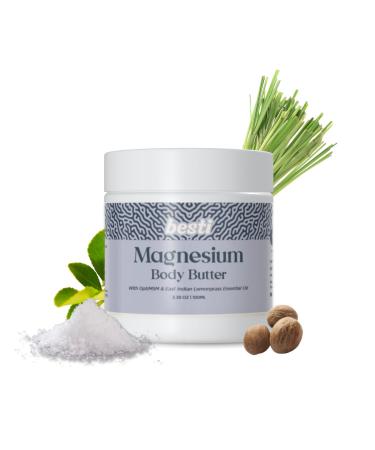 Besti Magnesium Body Butter with 35% Magnesium Shea Butter & Sweet Almond Oil Naturally Scented with Lemongrass Essential Oil Fast-Absorbing Deeply Nourishing for Soft Hydrated Skin - 3.8 oz