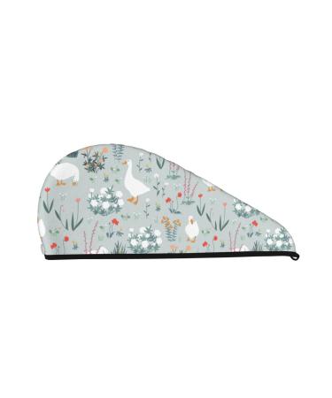 Goose and Doodle Flowers Microfiber Hair Towel Soft Super Absorbent Hair Towel Wrap for Women Coral Velvet Quick Dry Hair Cap for Long Curly and Thick Hair