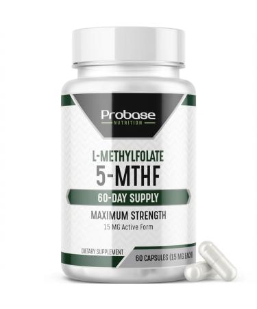 Probase Nutrition Professional Strength L-Methyl Folate 15mg - Active 5-MTHF Form - Supports Mood Methylation Cognition - Bioavailable Vitamin B9 (60 Capsules) - Vegan Non-GMO Gluten-Free