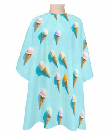 Ice Cream Barber Cape - Salon Hair Cutting Cape for Women Men Kids Adults Summer Popsicle Tasty Desserts Food Frosting Haircut Cape with Adjustable Elastic Neckline Hairdressing Stylist Accessories 1 piece 55x63 Inch Light Blue