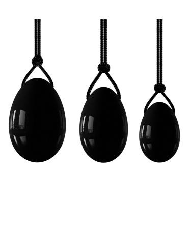 Obsidian-Yoni-e-e-e-e-e-e-e- feminine massage ball for pelvic floor muscles cone exercise black crystal eggs drilled small Reiki crystals (color: silicone rope medium)