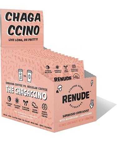 Renude Chagaccino Mushroom & Adaptogen Coffee Boost Powder with Wild-Foraged Chaga, Cacao, Ceylon Cinnamon, & Monk Fruit | Immune Support, Beauty & Brains, Vegan & Keto, 0 Calories | 10 Servings 10 Single-Serve Packets